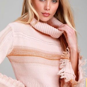 Free People “Close To Me” Blush Pink Striped Bell Sleeve Sweater